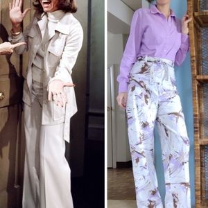 Vintage high waist trouser pants - zip fly - elastic waist - Size XS/S